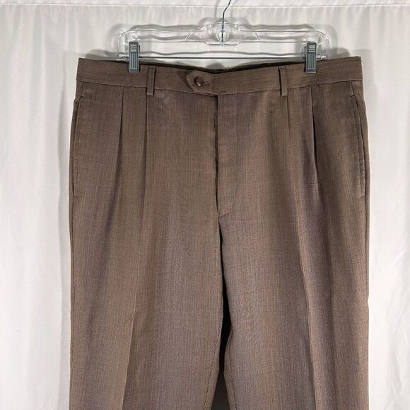 Jos A Banks Executive Collection Pants Men's 36R Brown 100% Wool Pleated - Picture 5 of 8